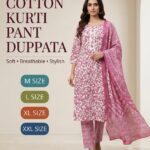 Cotton Kurti Pant Dupatta Set – Printed 3 Piece Suit | M to XXL