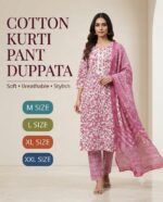 Cotton Kurti Pant Dupatta Set – Printed 3 Piece Suit | M to XXL